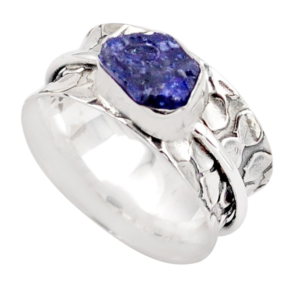 2.97cts band natural blue sapphire rough 925 silver spinner ring size 7 t90138