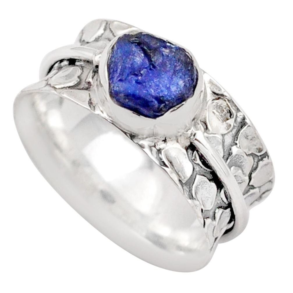 2.76cts band natural blue sapphire rough 925 silver spinner ring size 8.5 t90131