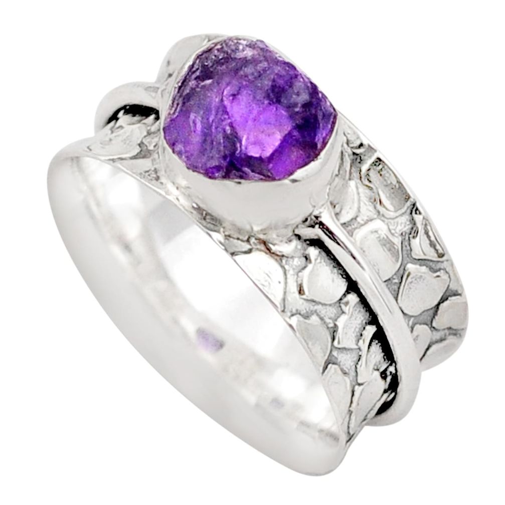 2.41cts band natural purple amethyst rough 925 silver spinner ring size 7 t90128