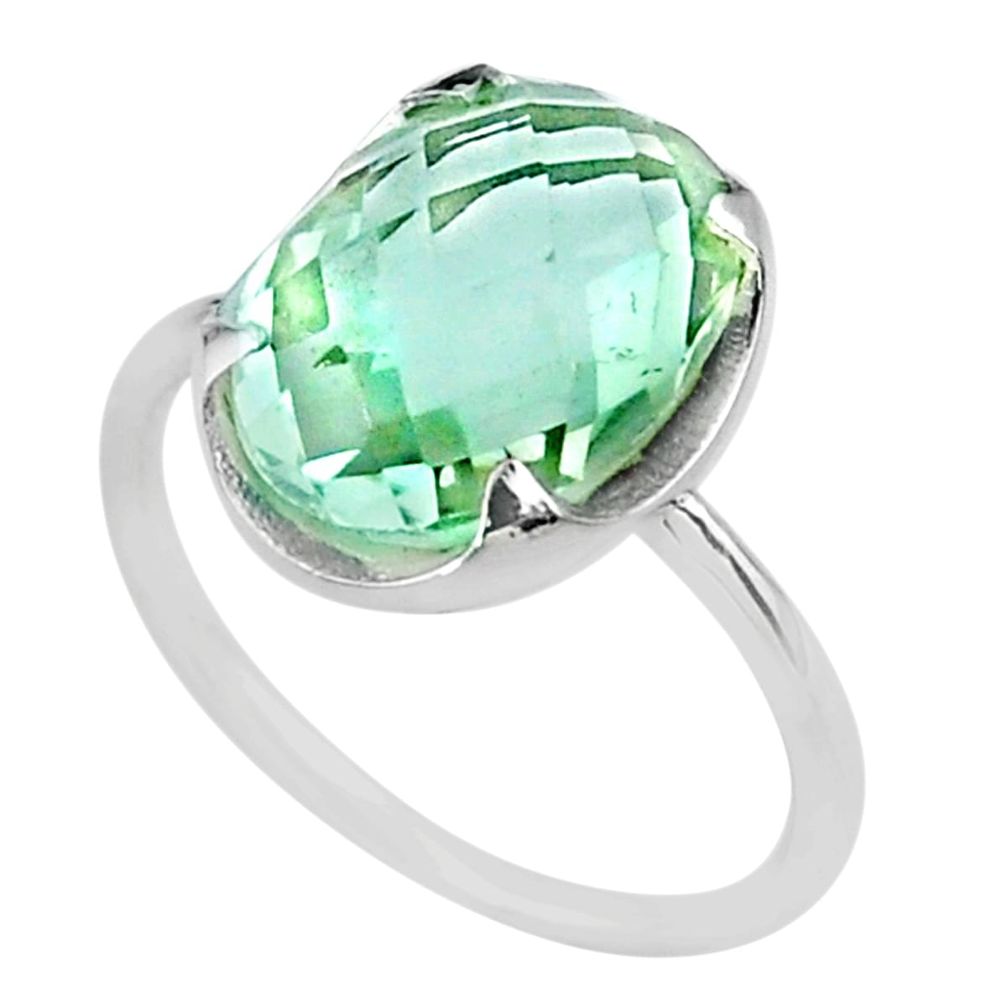 6.04cts big natural green amethyst 925 sterling silver ring size 8 t33797