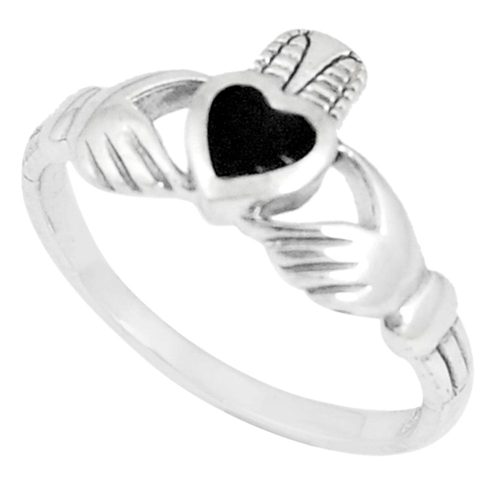 3.02gms black onyx enamel 925 sterling silver heart ring size 8.5 c12269