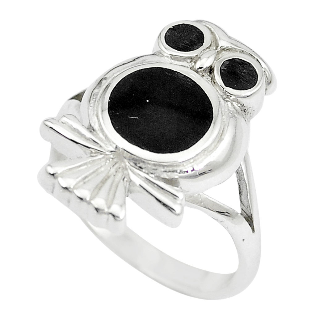 5.48gms black onyx enamel 925 sterling silver owl ring size 6.5 a88554 c13466