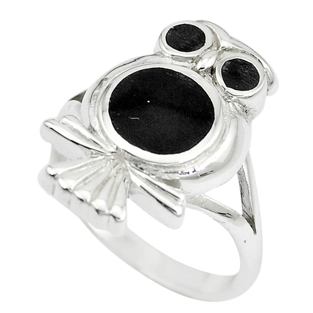 5.69gms black onyx enamel 925 sterling silver owl ring size 9 a88552 c13463