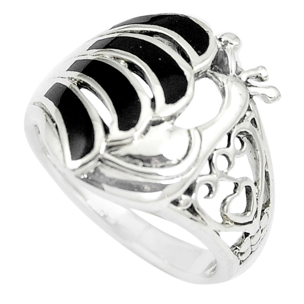 5.48gms black onyx enamel 925 sterling silver peacock ring size 7.5 c12621