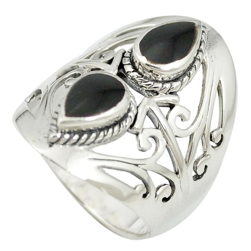Black onyx enamel 925 sterling silver ring jewelry size 6.5 c12319