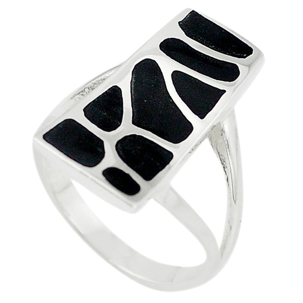 Black onyx enamel 925 sterling silver ring jewelry size 7 c12933
