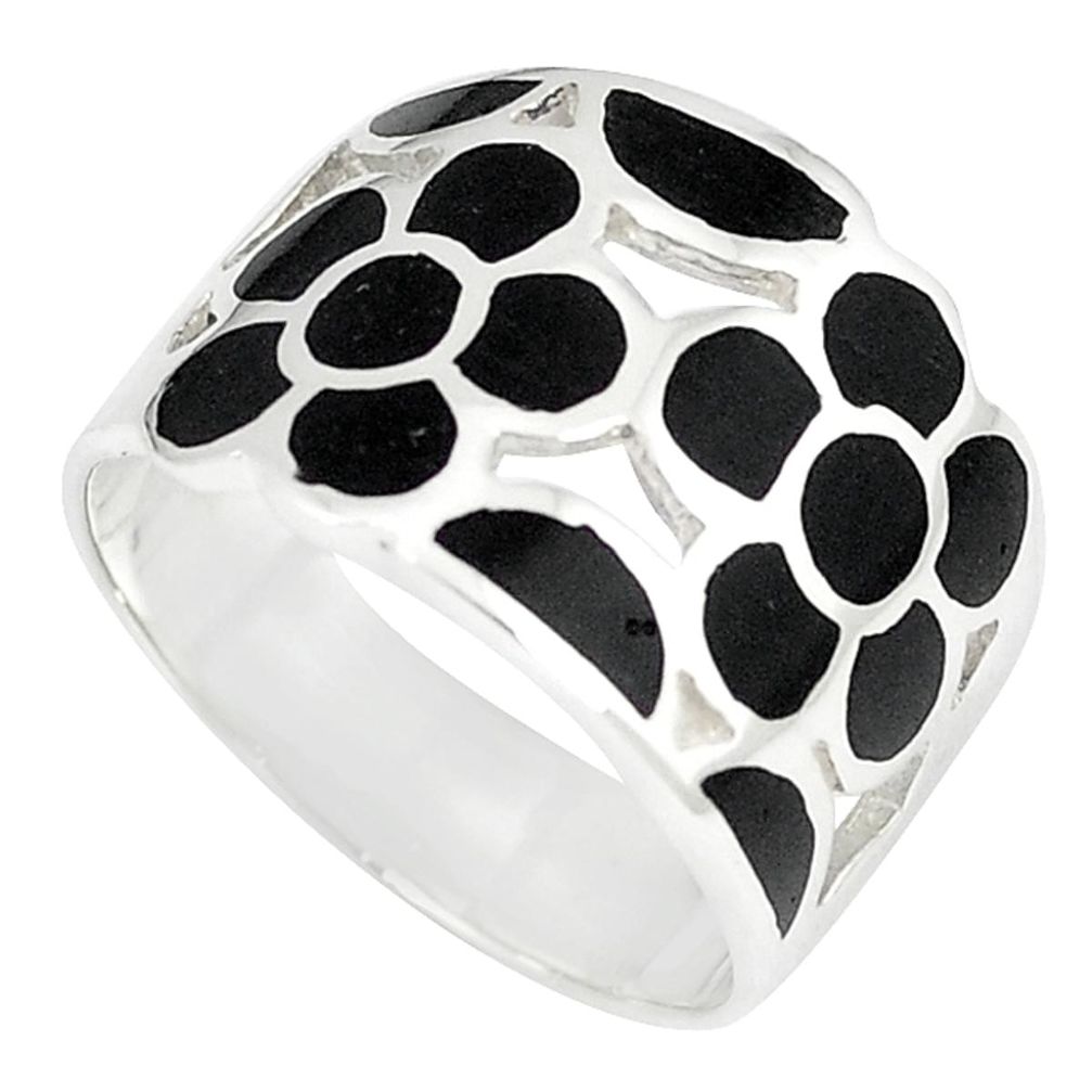 Black onyx enamel 925 sterling silver ring jewelry size 8 c12929