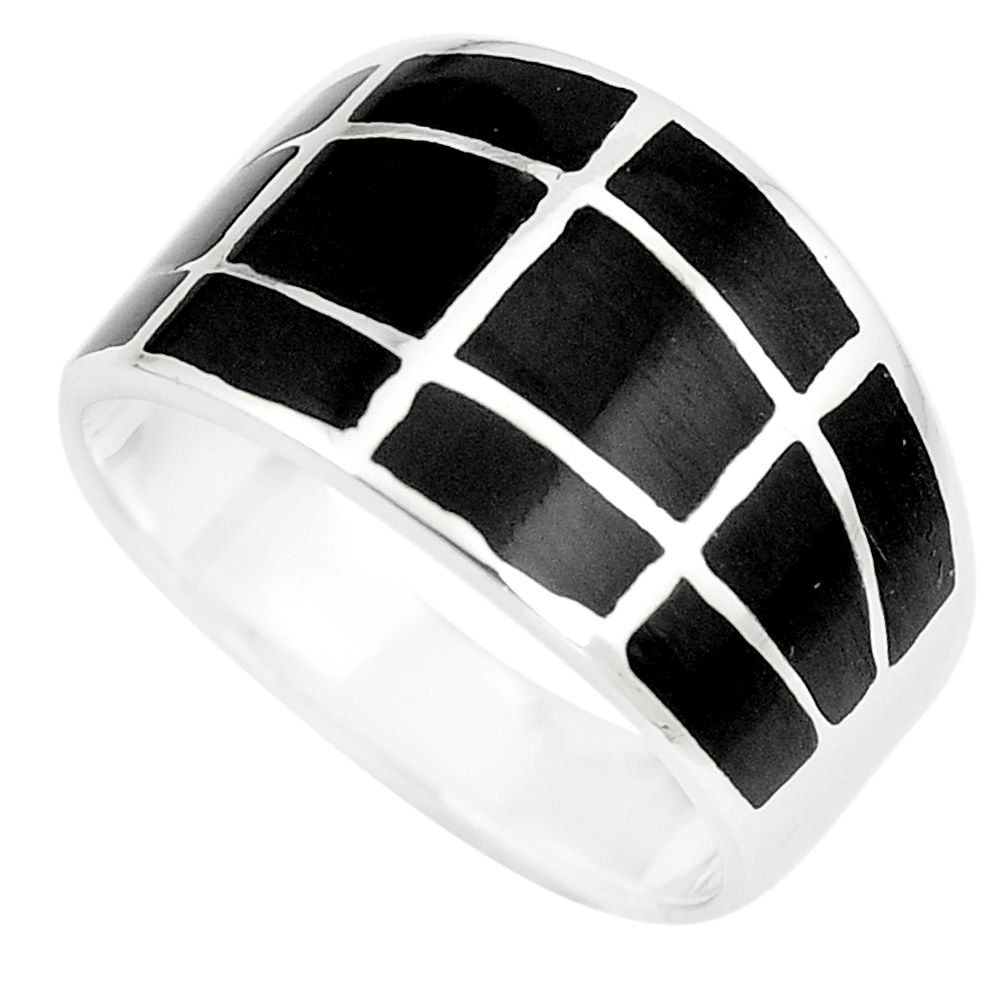 5.25gms black onyx enamel 925 sterling silver ring jewelry size 8 c12936