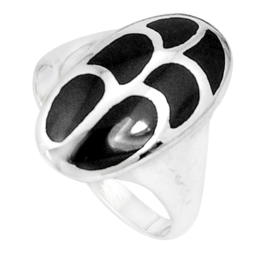 5.89gms black onyx enamel 925 sterling silver ring jewelry size 9 a95613 c13316