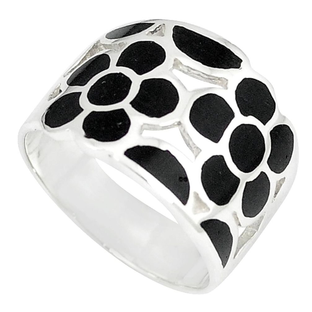 Black onyx enamel 925 sterling silver ring jewelry size 9 c12922