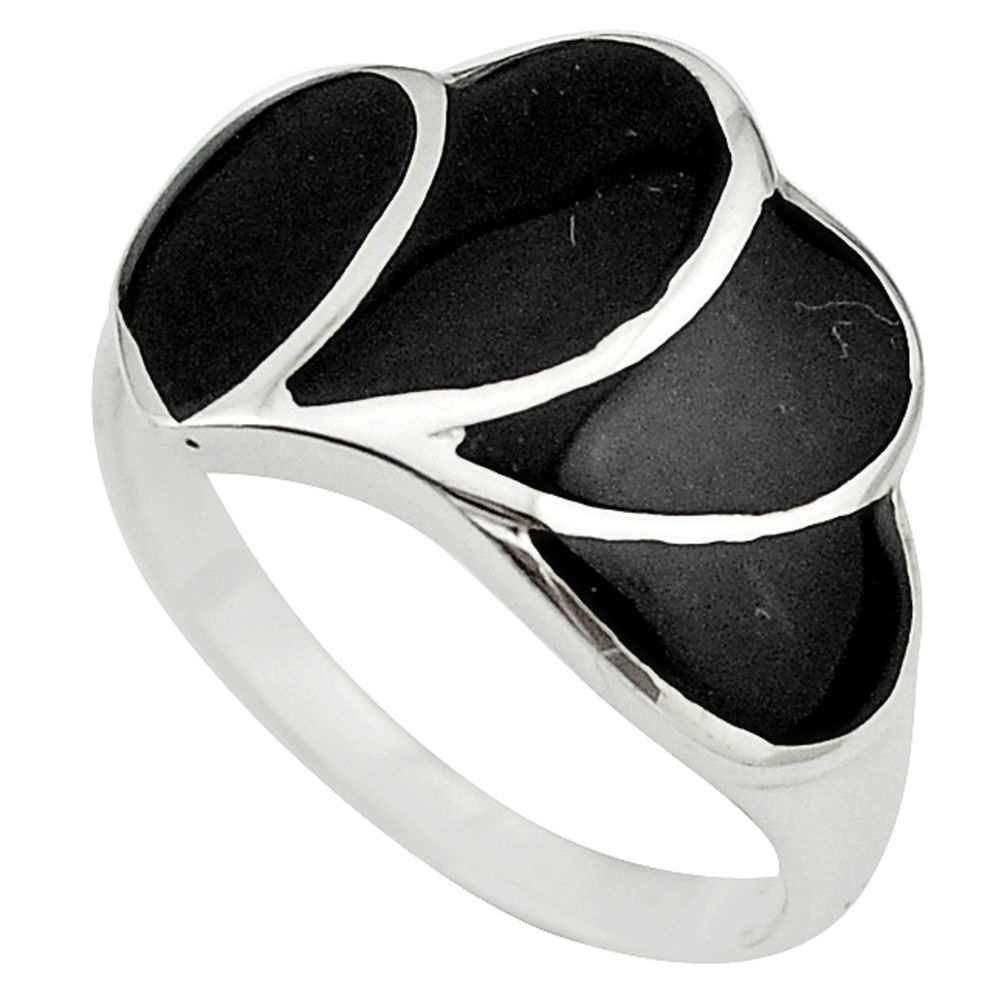 Black onyx enamel 925 sterling silver ring jewelry size 9 c12932