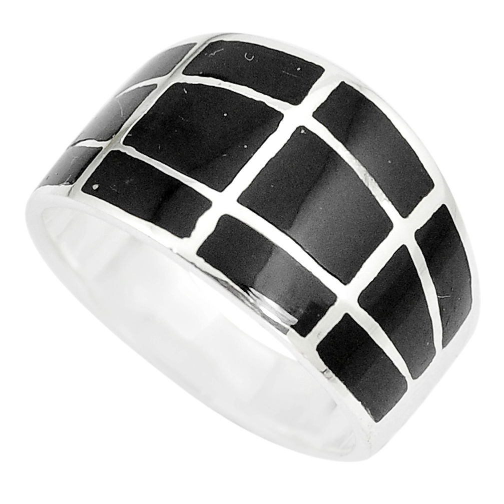 5.69gms black onyx enamel 925 sterling silver ring jewelry size 9 c12934