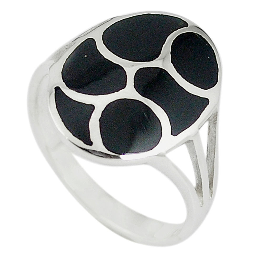 Black onyx enamel 925 sterling silver ring jewelry size 9 c12940