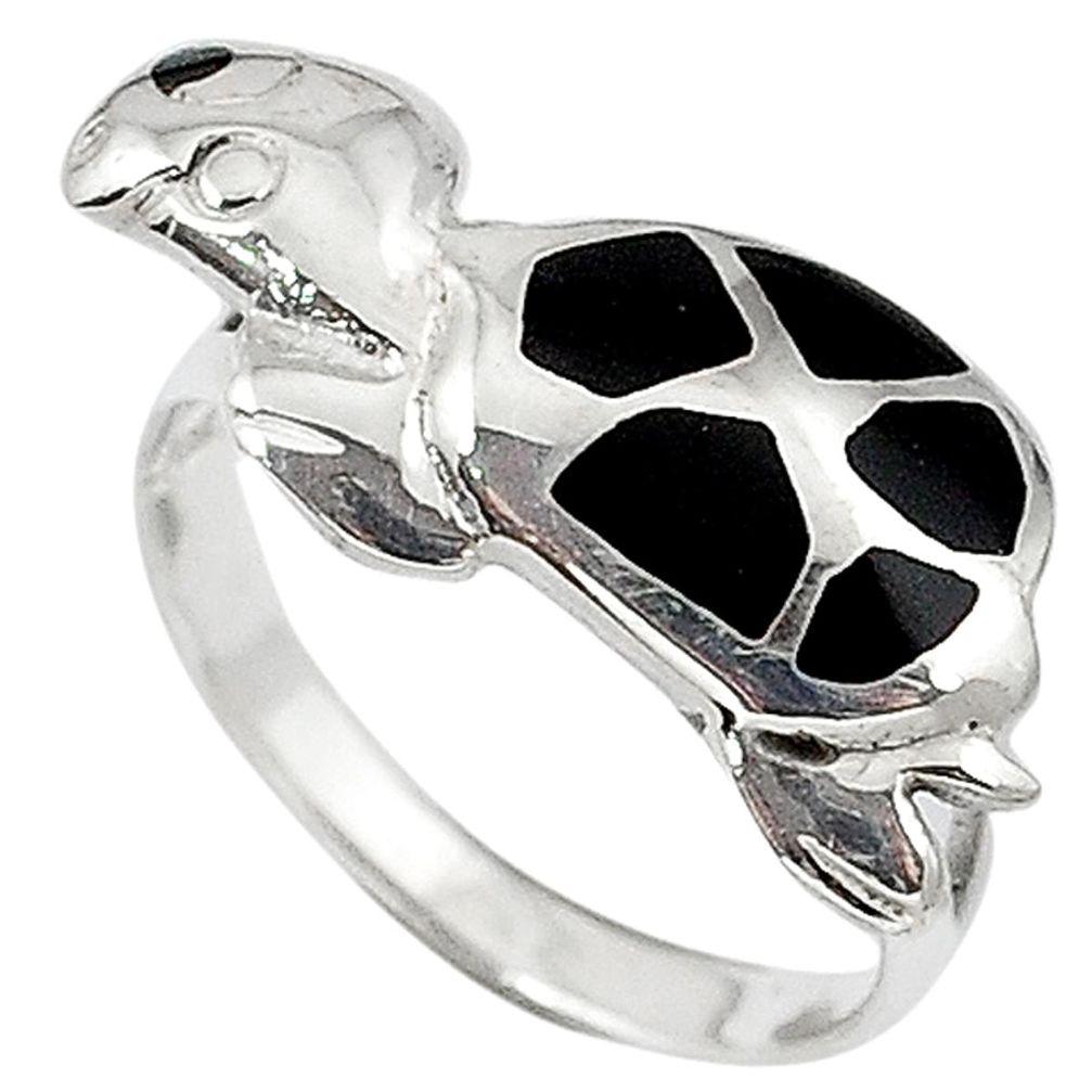 Black onyx enamel 925 sterling silver tortoise ring jewelry size 6 c11926