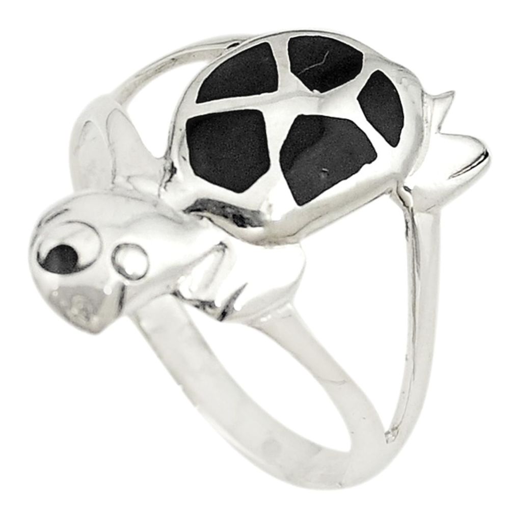 Black onyx enamel 925 sterling silver tortoise ring jewelry size 9 c11933