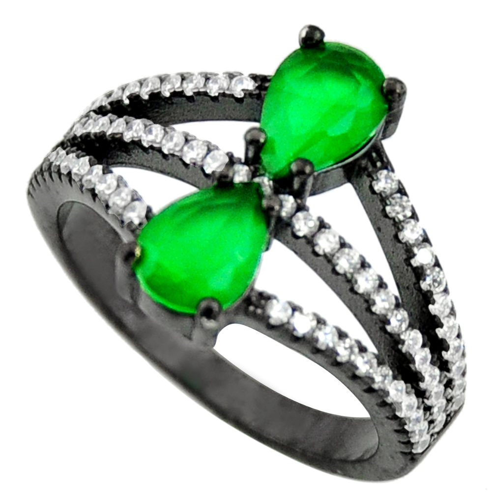 4.30cts black rhodium green emerald (lab) topaz 925 silver ring size 7 c9010