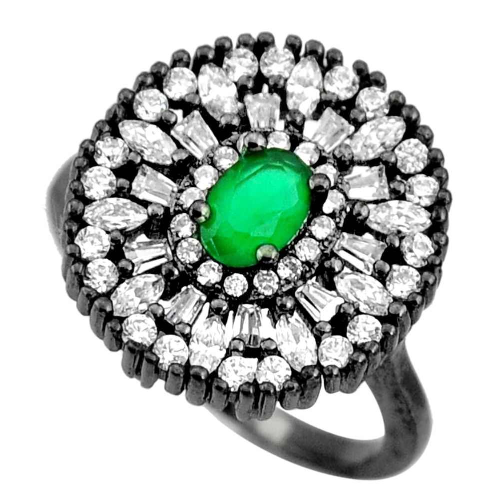 4.92cts black rhodium green emerald (lab) topaz 925 silver ring size 7 c9014