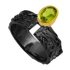1.42cts black rhodium natural green peridot 925 silver gold ring size 6.5 n25804