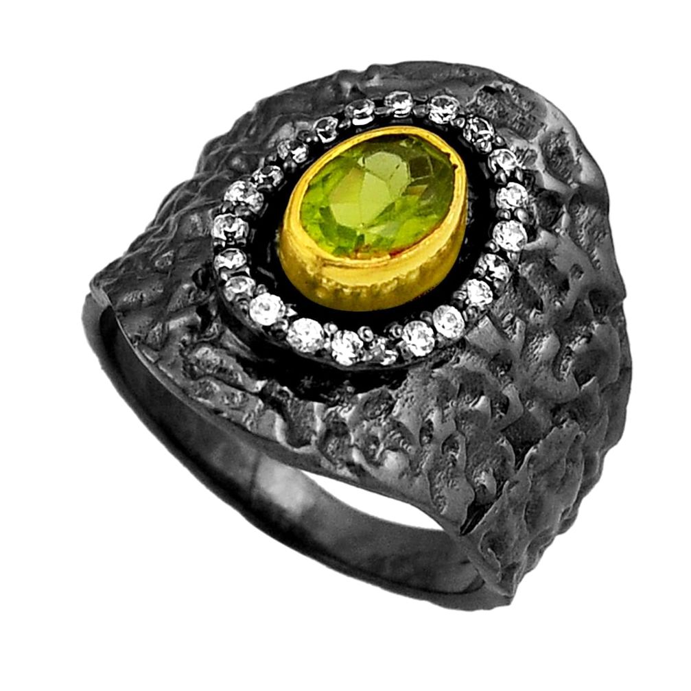2.06cts black rhodium natural peridot topaz 925 silver gold ring size 6.5 n25836