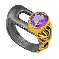 Clearance Sale- 4.10cts black rhodium natural purple amethyst 925 silver gold ring size 6 y20389