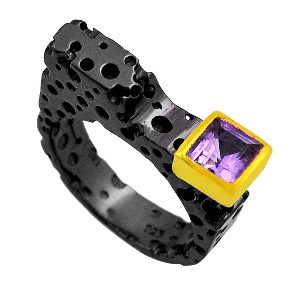 1.18cts black rhodium natural purple amethyst silver gold ring size 6.5 n25816