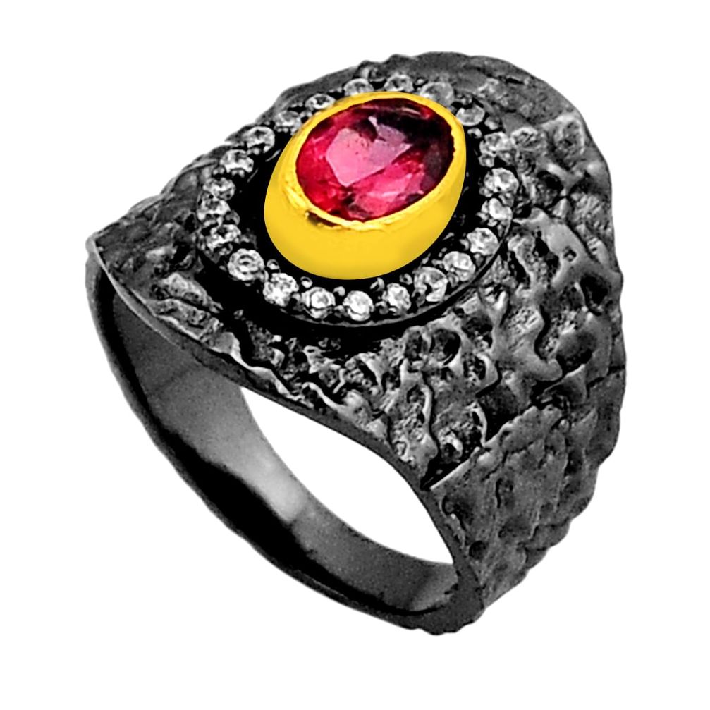 2.11cts black rhodium natural red garnet topaz silver gold ring size 6.5 n26488