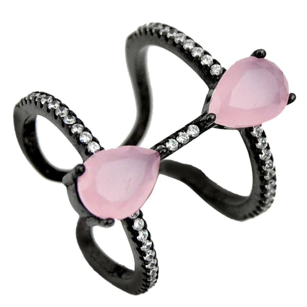 5.38cts black rhodium pink chalcedony 925 silver ring size 5.5 c9002