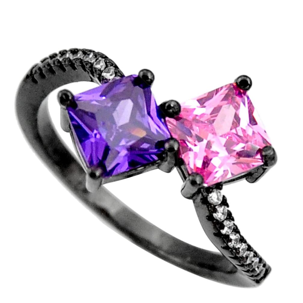 3.47cts black rhodium pink kunzite (lab) 925 silver ring jewelry size 7.5 c9012