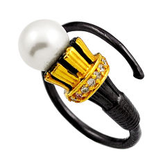 4.88cts black rhodium white pearl topaz 925 silver gold adjustable ring n25796
