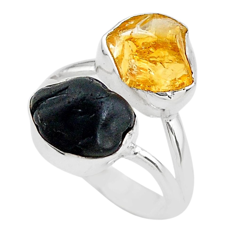 9.96cts black tourmaline rough citrine rough 925 silver ring size 7 t20971