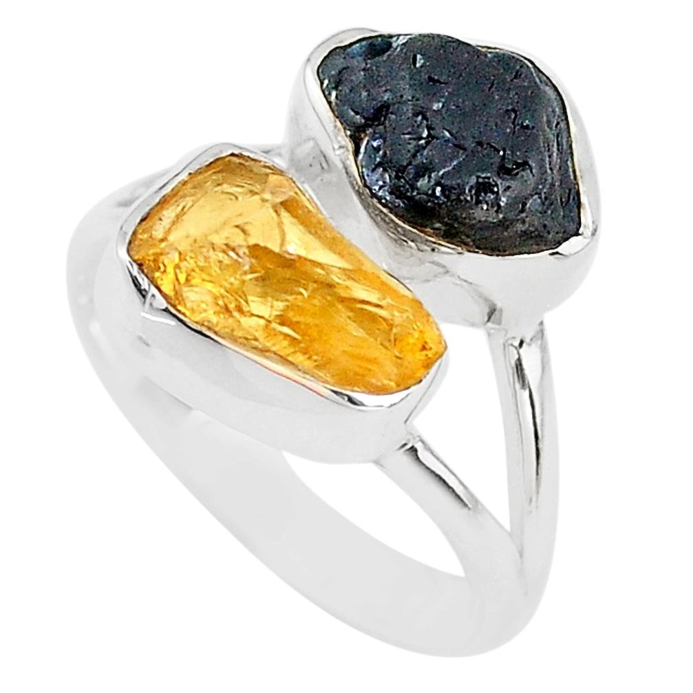 9.59cts black tourmaline rough citrine rough 925 silver ring size 7 t20978