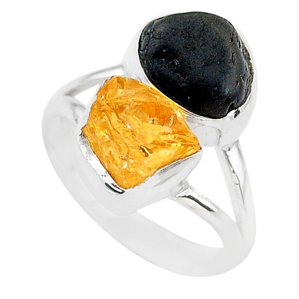 10.02cts black tourmaline rough citrine rough 925 silver ring size 7 t20980