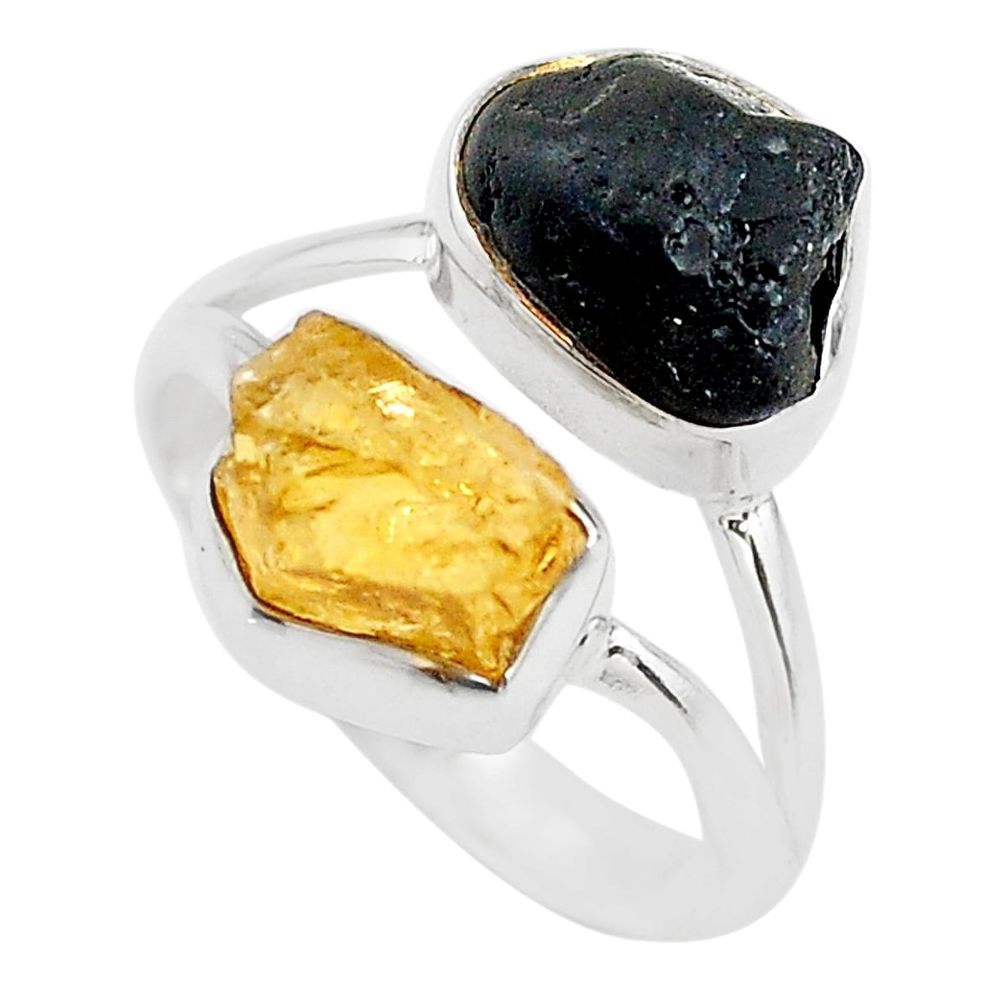 10.78cts black tourmaline rough citrine rough 925 silver ring size 9 t20972