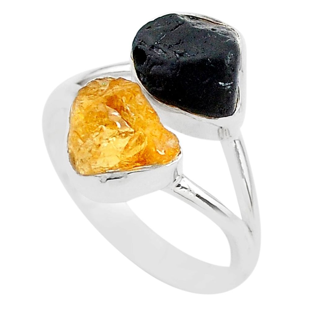 9.96cts black tourmaline rough citrine rough 925 silver ring size 9 t20976