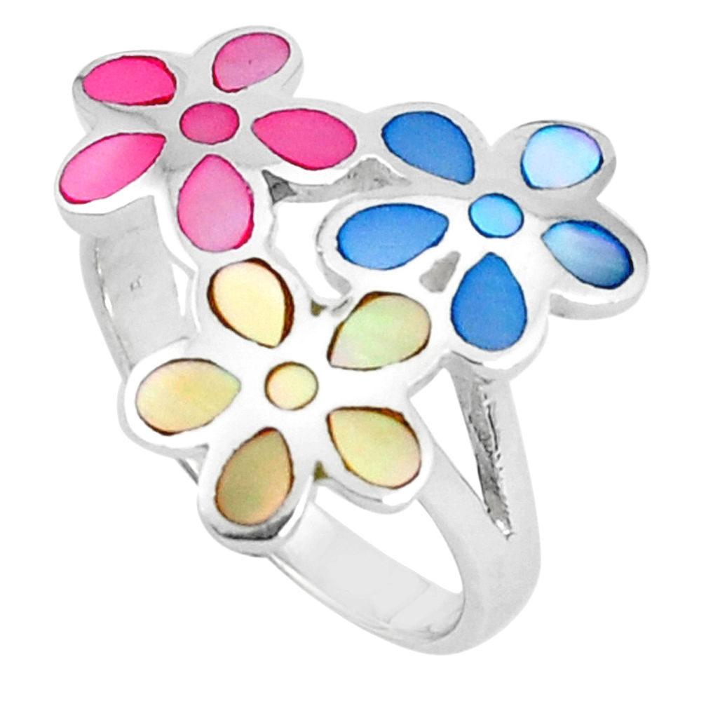 5.69gms blister blister pearl enamel 925 silver flower ring size 8 a95633 c13157