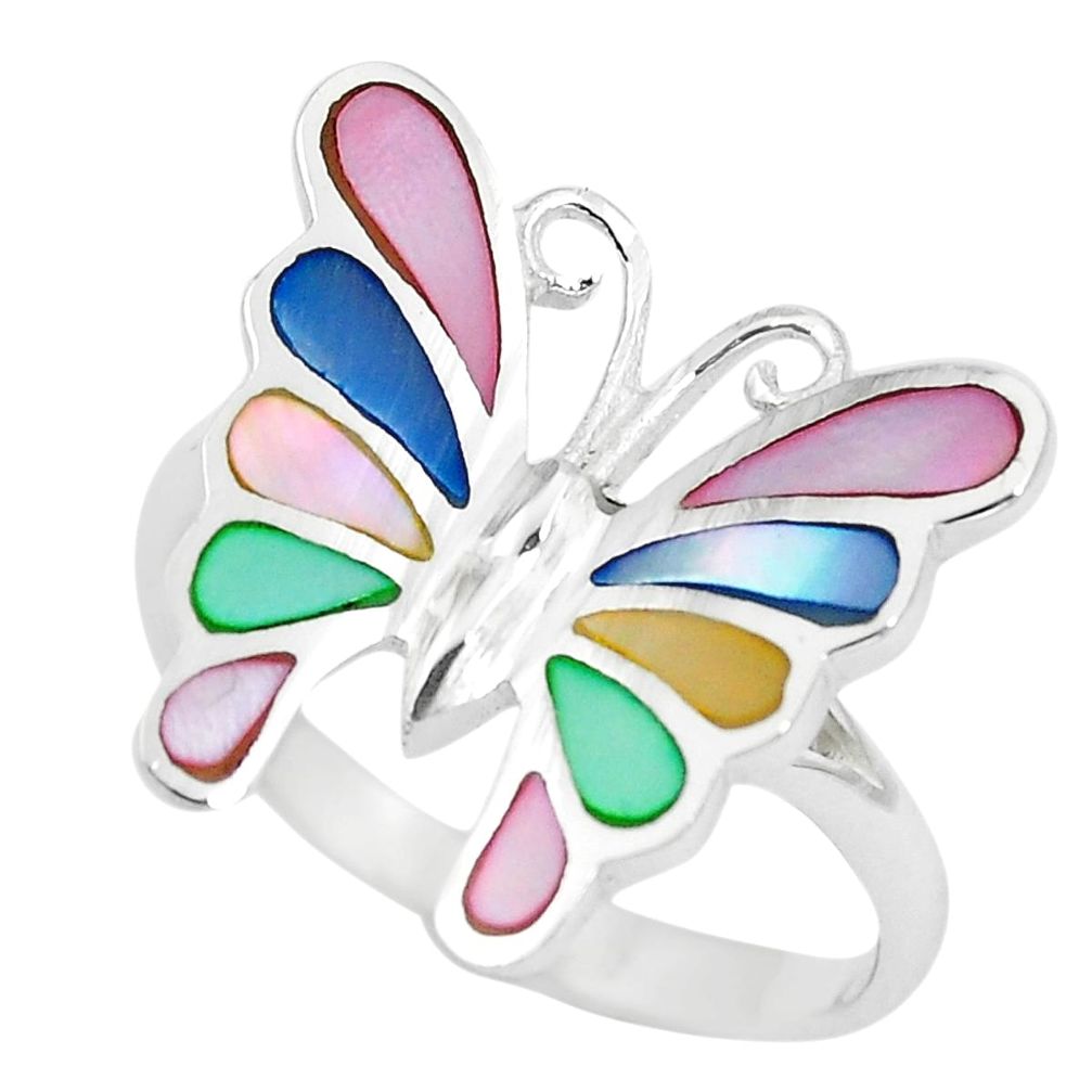 5.02gms blister pearl enamel 925 silver butterfly ring size 9 a88707 c13281