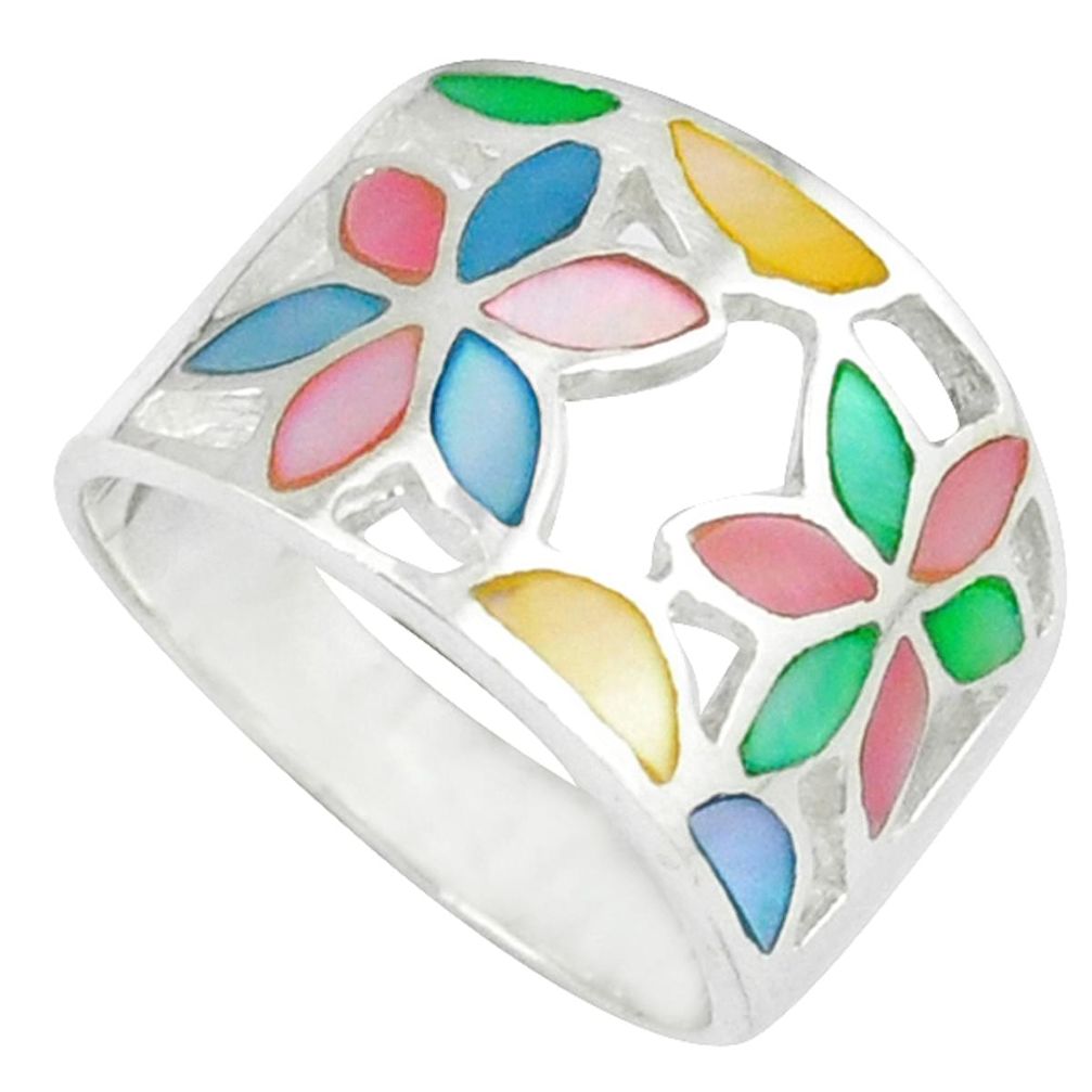 Blister pearl enamel 925 sterling silver flower ring jewelry size 7 c12982