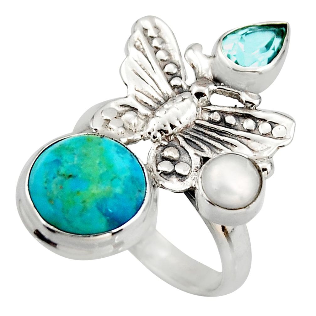 7.22cts blue arizona mohave turquoise 925 silver butterfly ring size 8 d46092