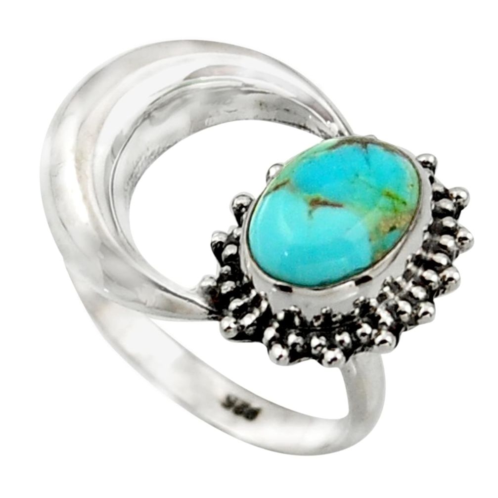 3.26cts blue arizona mohave turquoise 925 silver half moon ring size 6.5 r41762