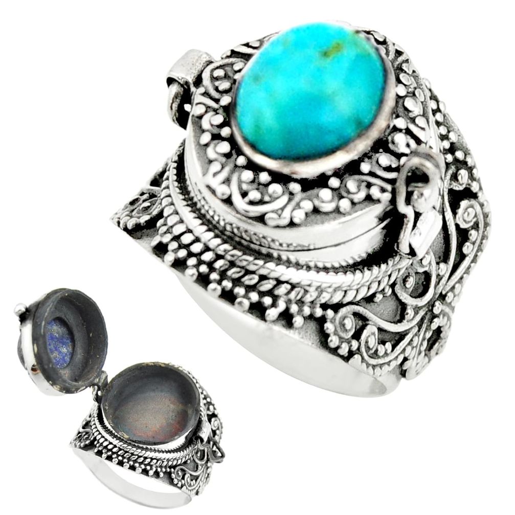 4.36cts blue arizona mohave turquoise 925 silver poison box ring size 7 r41215
