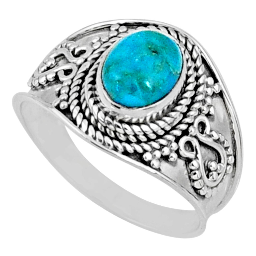 2.56cts blue arizona mohave turquoise 925 silver solitaire ring size 7.5 r58657