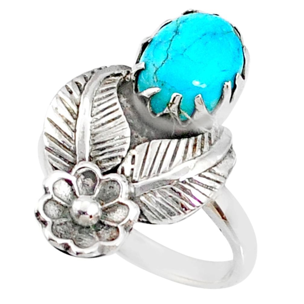 4.21cts blue arizona mohave turquoise 925 silver solitaire ring size 7.5 r67485