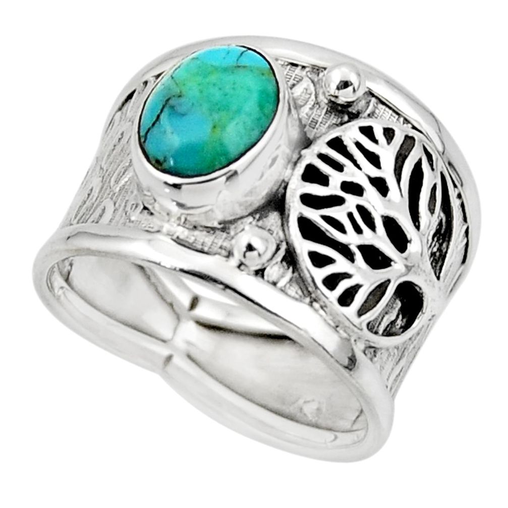3.16cts blue arizona mohave turquoise 925 silver tree of life ring size 7 r49904