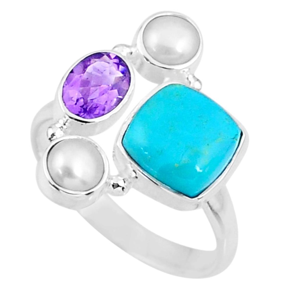 5.83cts blue arizona mohave turquoise amethyst 925 silver ring size 9.5 r57563