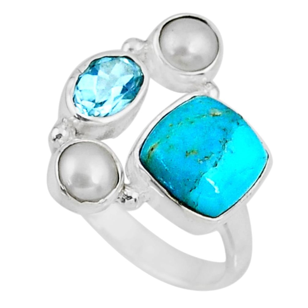 6.27cts blue arizona mohave turquoise topaz 925 silver ring size 6.5 r57561