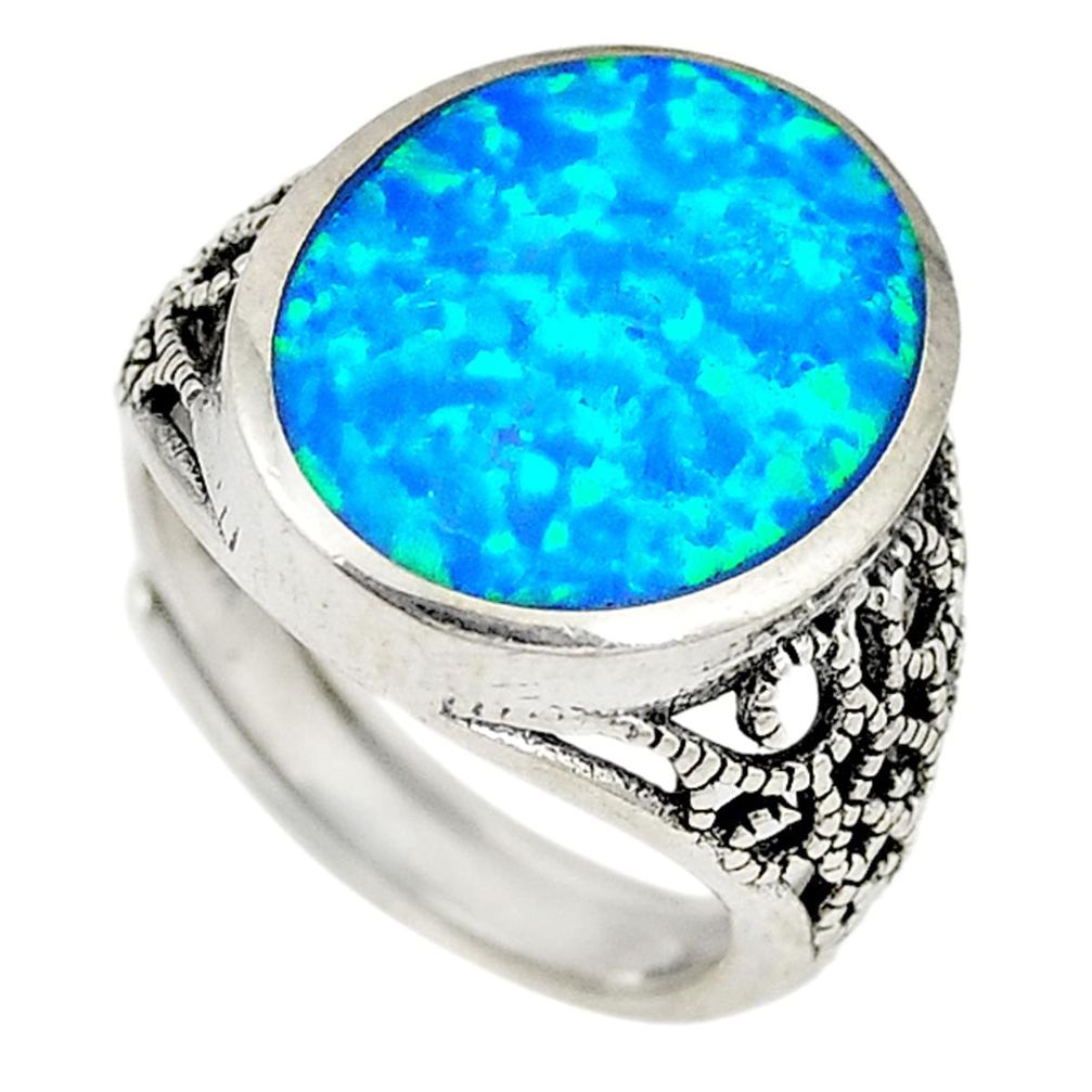 Blue australian opal (lab) 925 silver adjustable ring size 5.5 a74281 c24431