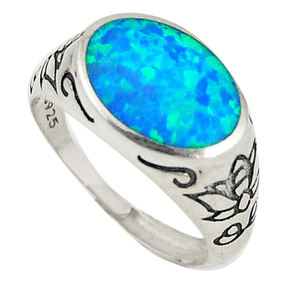 Blue australian opal (lab) 925 silver adjustable ring jewelry size 9 c21896