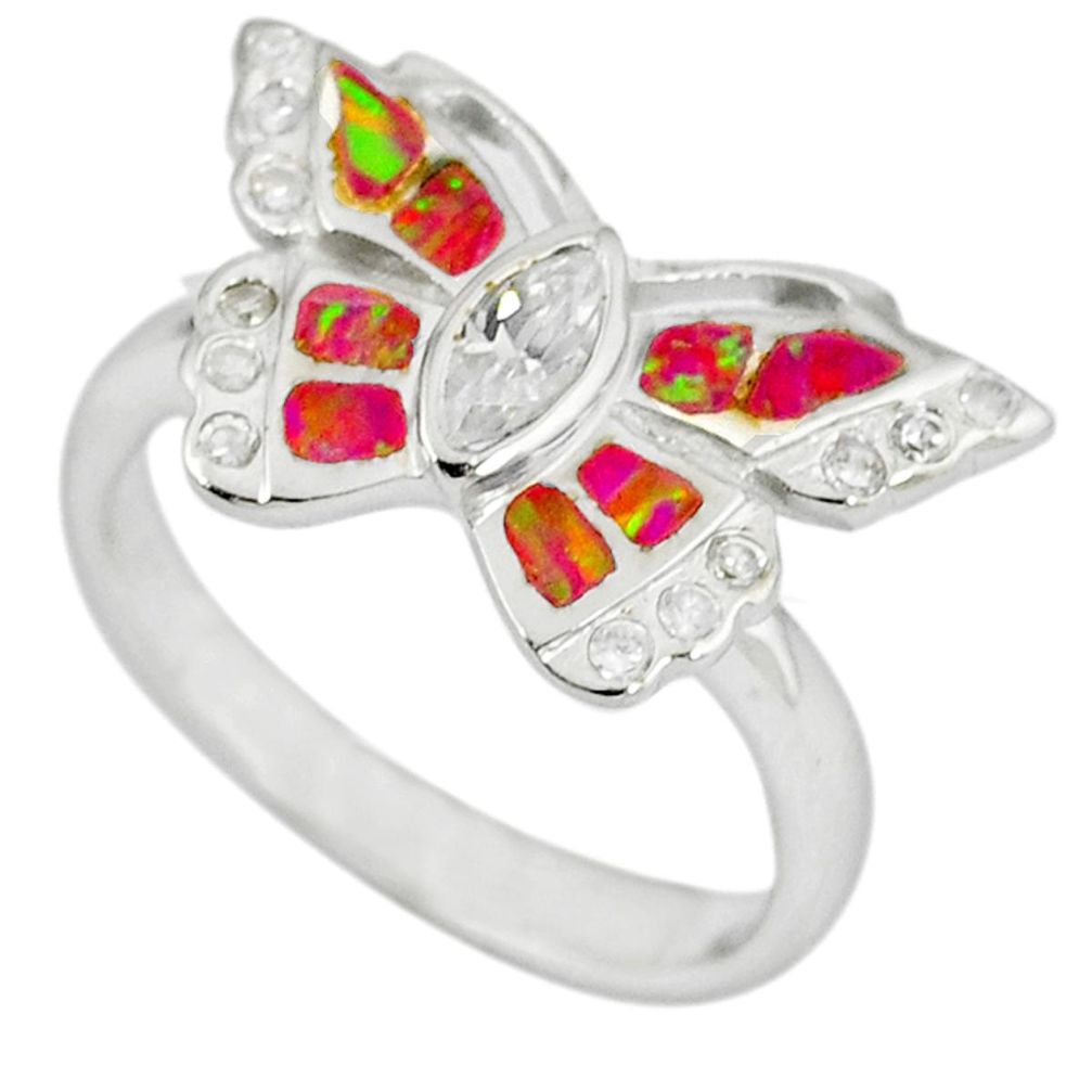 Blue australian opal (lab) 925 silver butterfly ring size 9 a36562 c14966