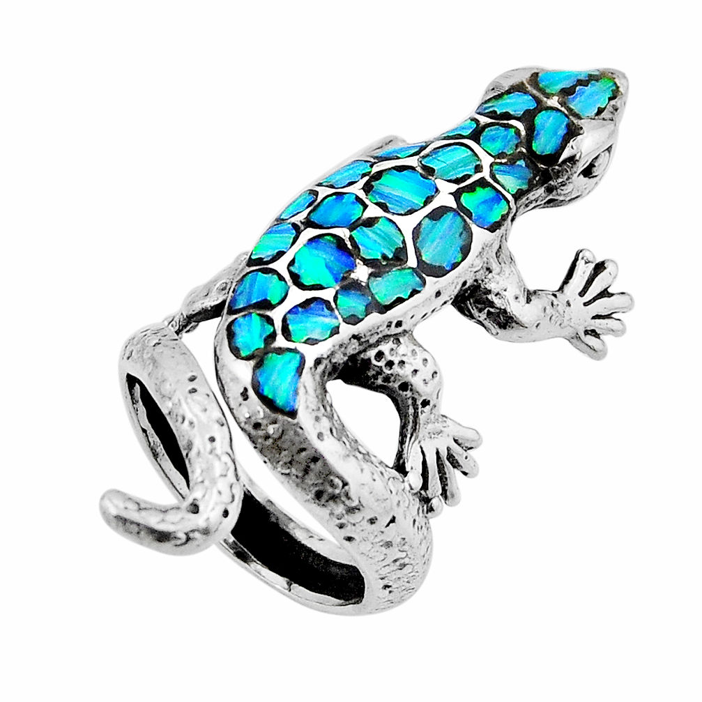 5.43cts blue australian opal (lab) 925 sterling silver lizard ring size 7 c32166