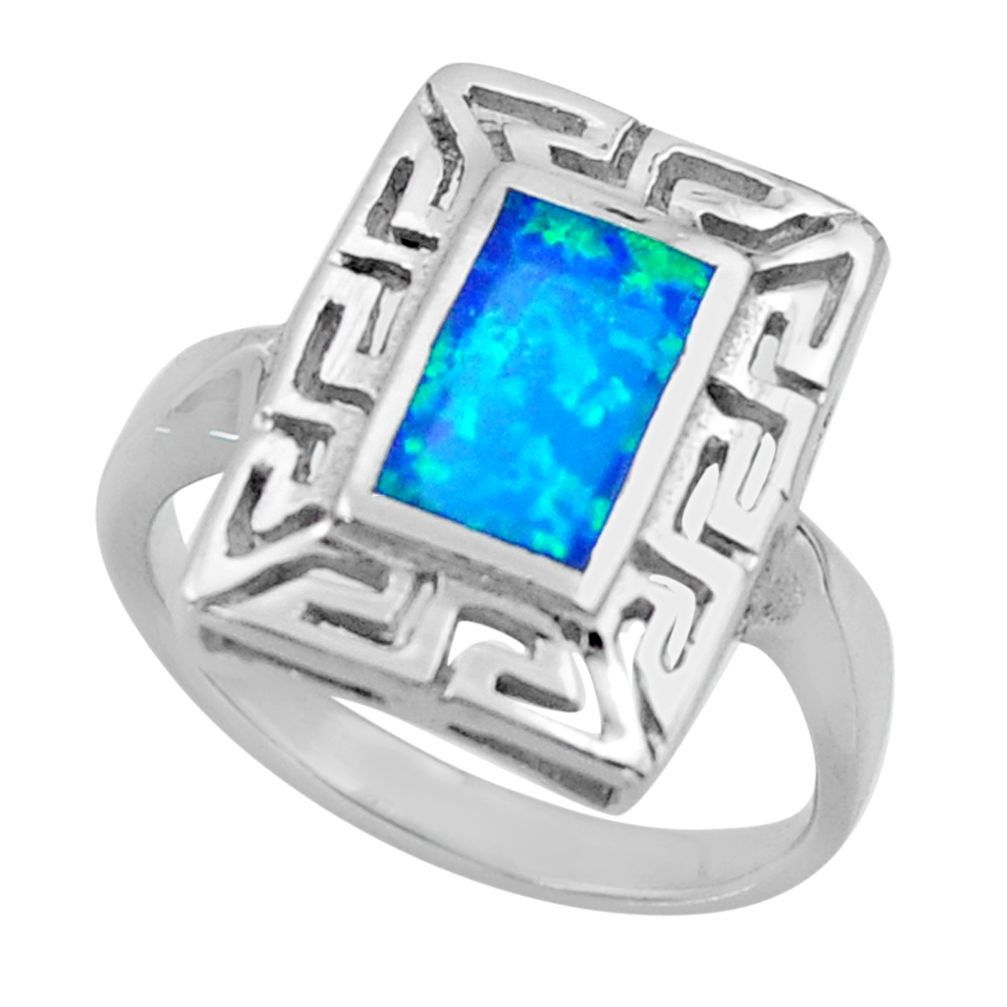 LAB 3.29cts blue australian opal (lab) 925 sterling silver ring size 7.5 c26249